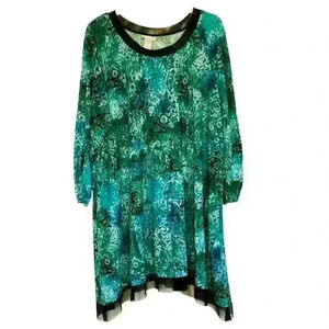 Catherines Tunic 2X Scoop Neck 3/4 Sleeve Handkerchief Hem Lagenlook Artsy Boho